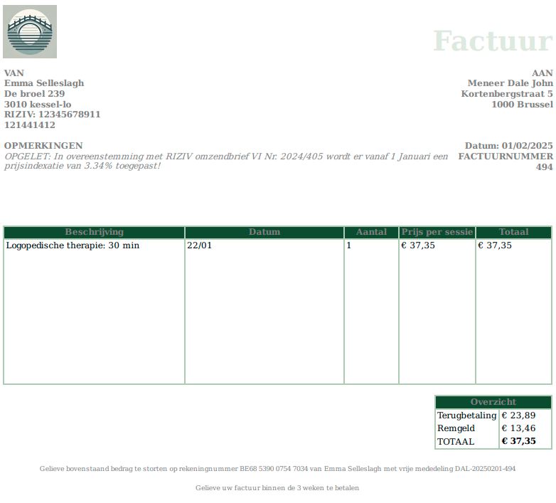 Schermafbeelding: Op de factuur: