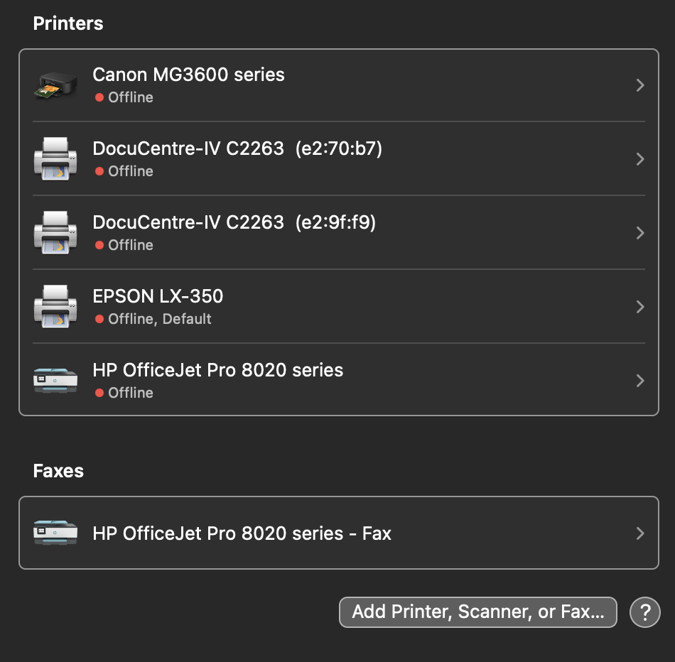 Schermafbeelding: Klik op de knop Add Printer om een printer toe te voegen.