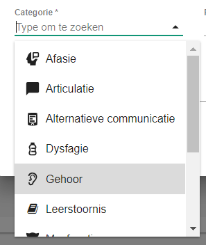 Schermafbeelding: Kies de categorie waarbinnen de doelstelling valt, bijvoorbeeld leerstoornis voor een doelstelling…