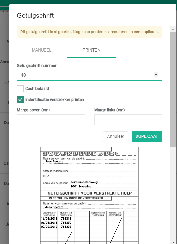 Capture d’écran : L'attestation s'ouvre dans une fenêtre contextuelle.