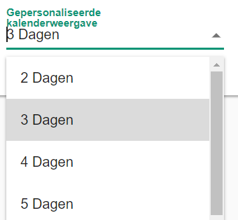 Screenshot: Select the personalised calendar view you want.