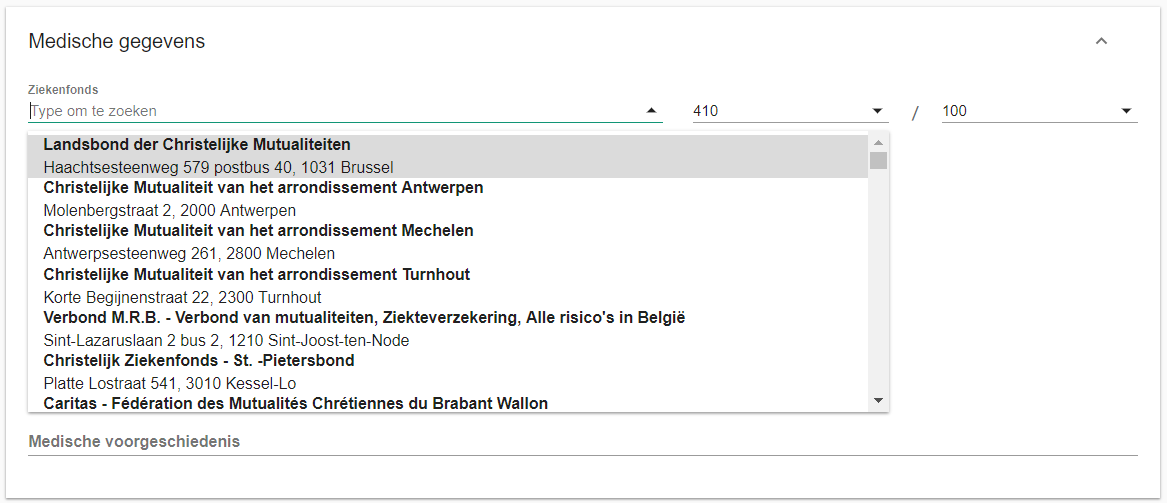 Screenshot: Select the ziekenfonds (health insurance fund) field.