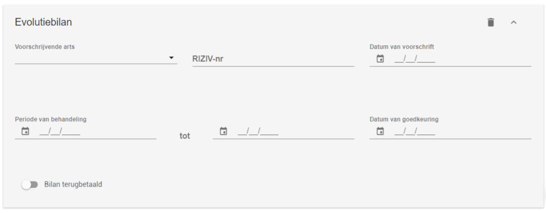 Screenshot: Fill in the details of the evolution bilan.
