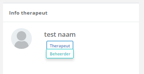 Bildschirmfoto: Klicken Sie im Fenster info therapeut (Therapeuteninfo) auf den huidige status und wählen Sie beheerder…