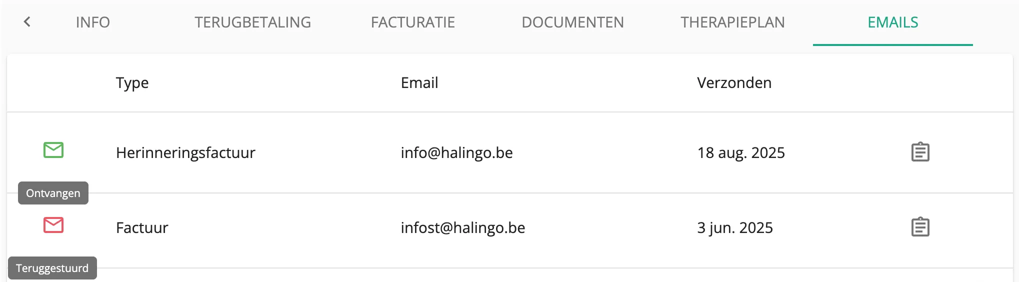 Schermafbeelding: Datum en tijd van verzending