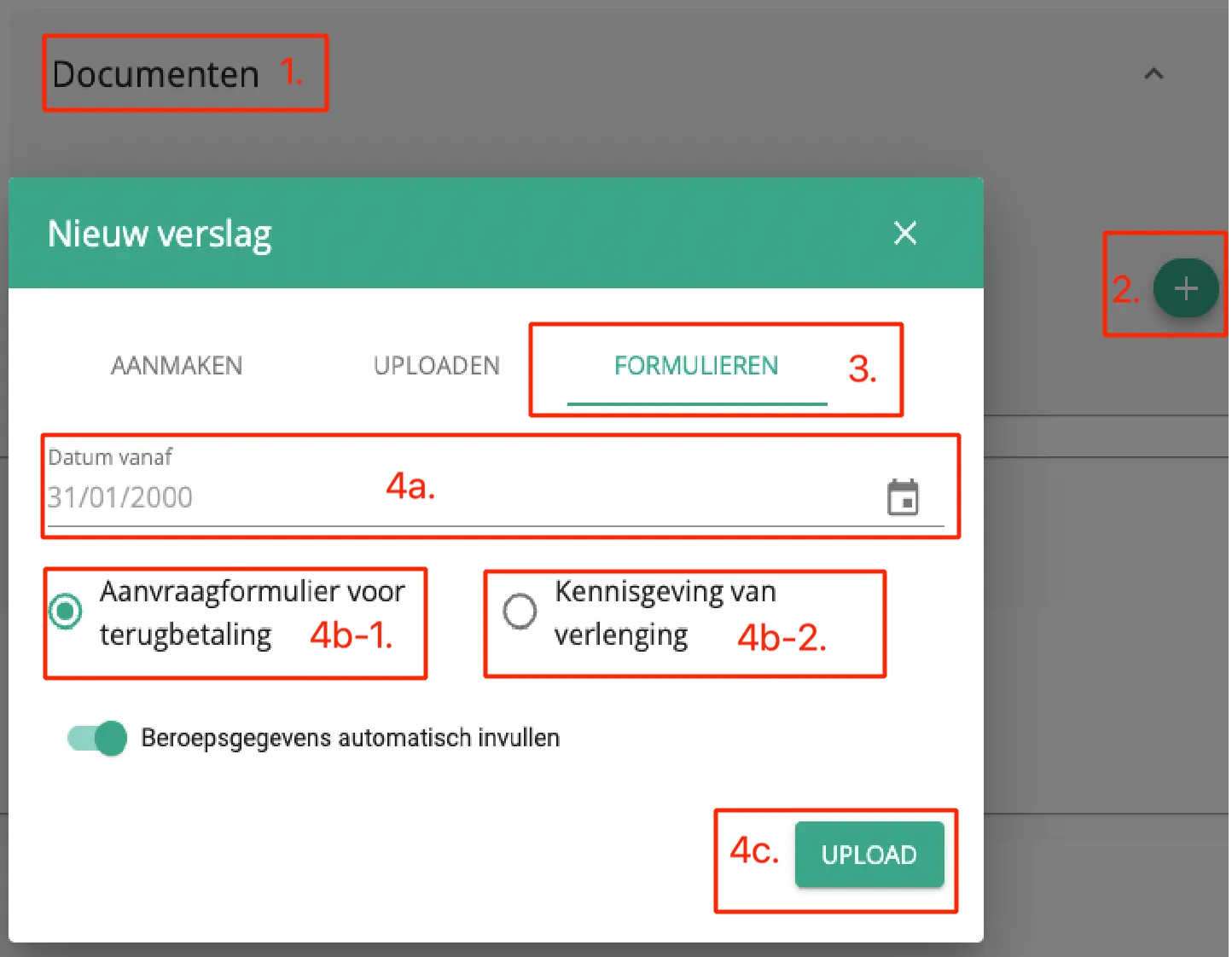 Schermafbeelding: De bijgewerkte aanvraagformulieren, in voege sinds 1 augustus 2024, genereert u via de documentsectie…