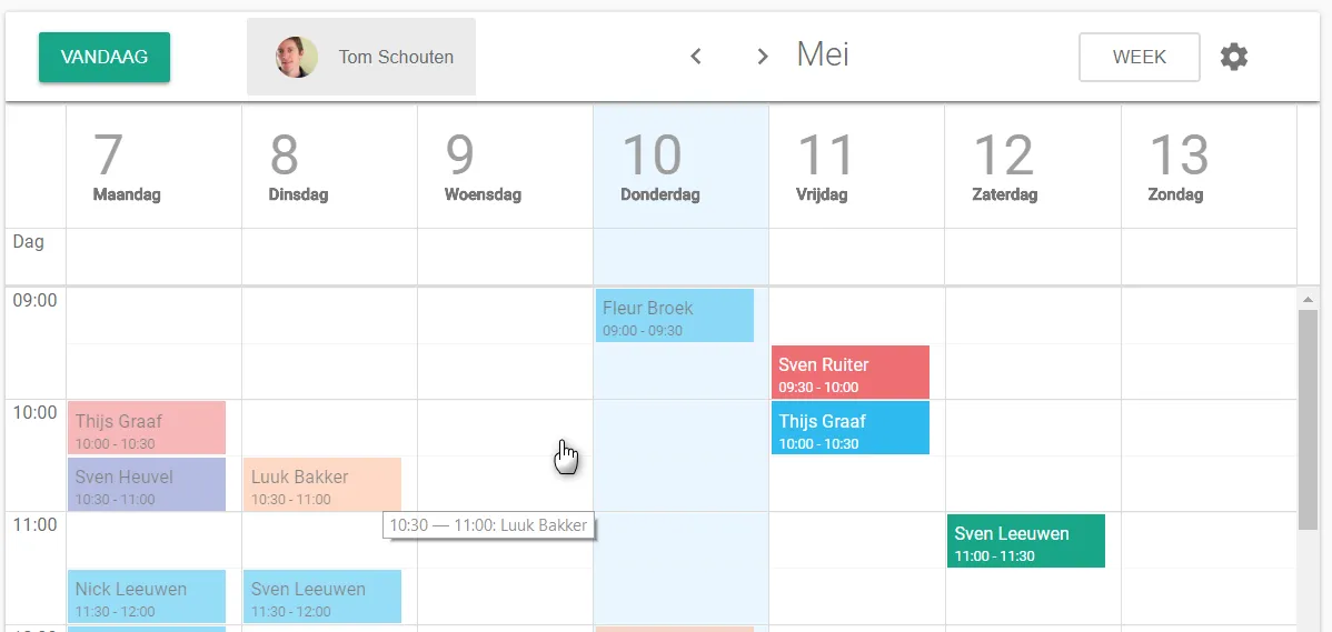 Schermafbeelding: Klik op het moment in de agenda waarop u de afspraak wilt zetten.