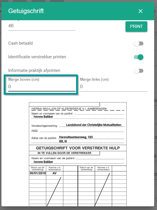 Schermafbeelding: Bijvoorbeeld: 2 schuift alles 2 cm naar beneden. -2 schuift alles 2 cm naar boven.