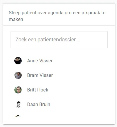 Schermafbeelding: Klik in het patiëntenoverzicht op de naam van de patiënt.