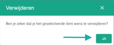 Schermafbeelding: Klik op ja om het dossier te verwijderen.