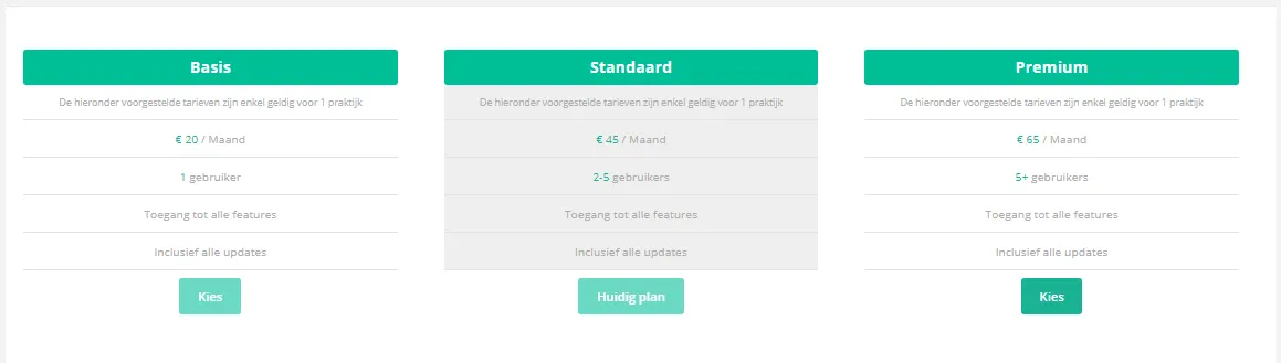 Overzicht van de drie formules Basis, Standaard en Premium