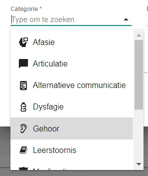 Schermafbeelding: Kies de categorie waarbinnen de doelstelling valt, bijvoorbeeld leerstoornis voor een doelstelling…