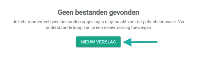 Schermafbeelding: Staat er nog geen verslag in het dossier, klik dan op de knop nieuw verslag.