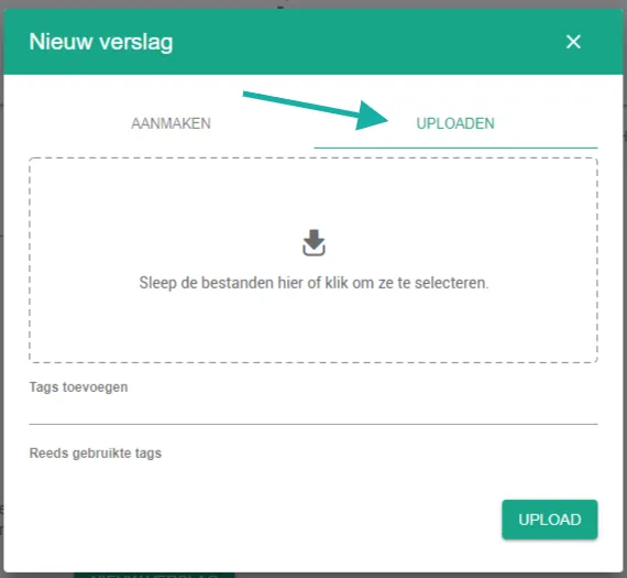 Schermafbeelding: Selecteer het tabblad uploaden.