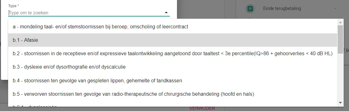 Schermafbeelding: Selecteer het type terugbetaling.