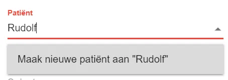 Schermafbeelding: Typ de naam van de patiënt.