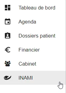 Capture d’écran : Cliquez sur INAMI dans la barre de menu de gauche.