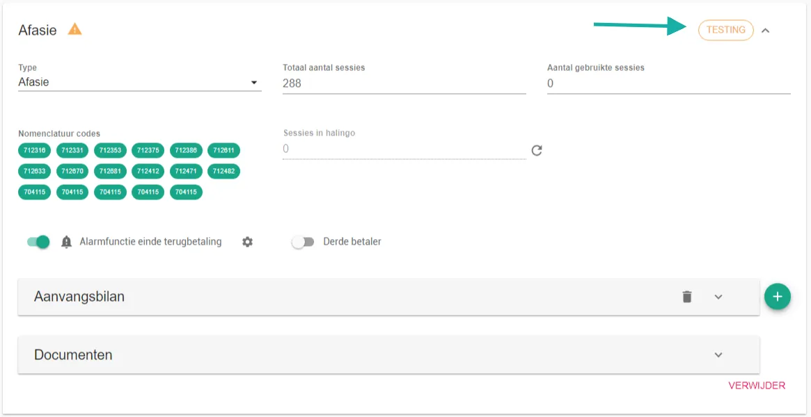 Capture d’écran : Sous statut, cliquez sur le statut actuel à côté du nom du traitement.