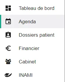 Capture d’écran : Cliquez sur agenda dans la barre de menu de gauche.