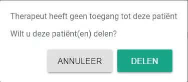 Capture d’écran : Si le dossier du patient n’est pas partagé avec ce thérapeute, vous recevez un message. Cliquez alors…