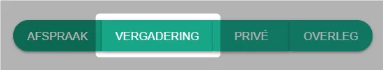 Screenshot: Click vergadering (meeting) at the top of the window.