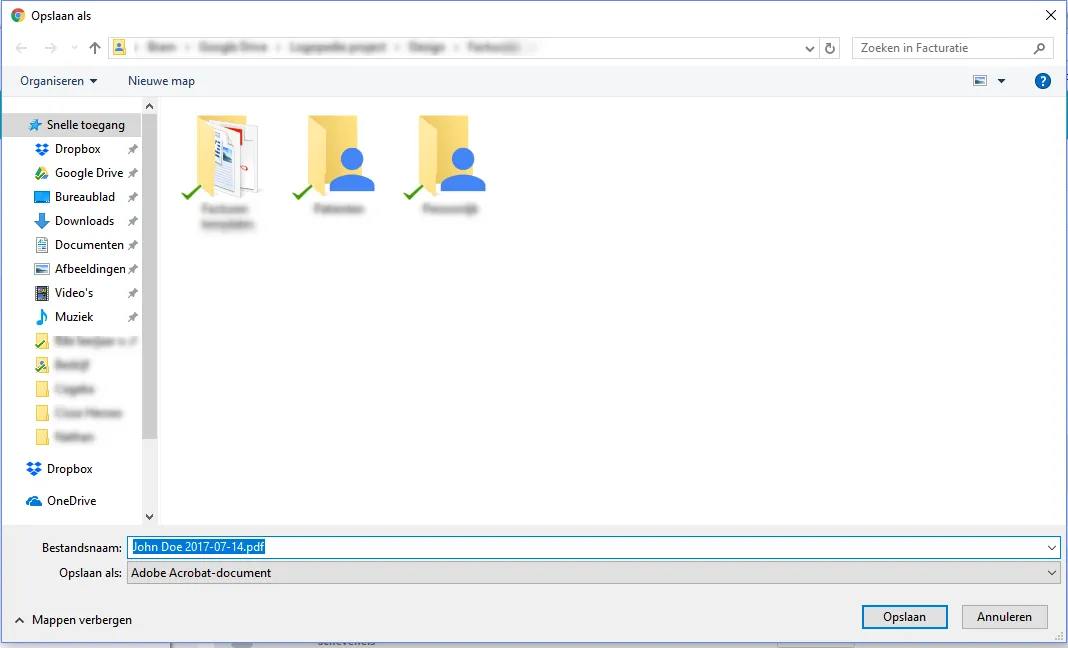 Screenshot: In the window that opens, choose the folder where you want to save the invoice.