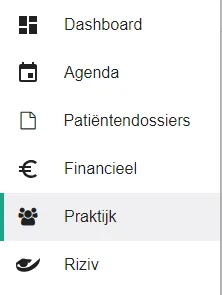 Screenshot: Click praktijk (practice) in the left-hand menu.
