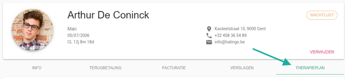 Bildschirmfoto: Öffnen Sie die Registerkarte therapieplan.